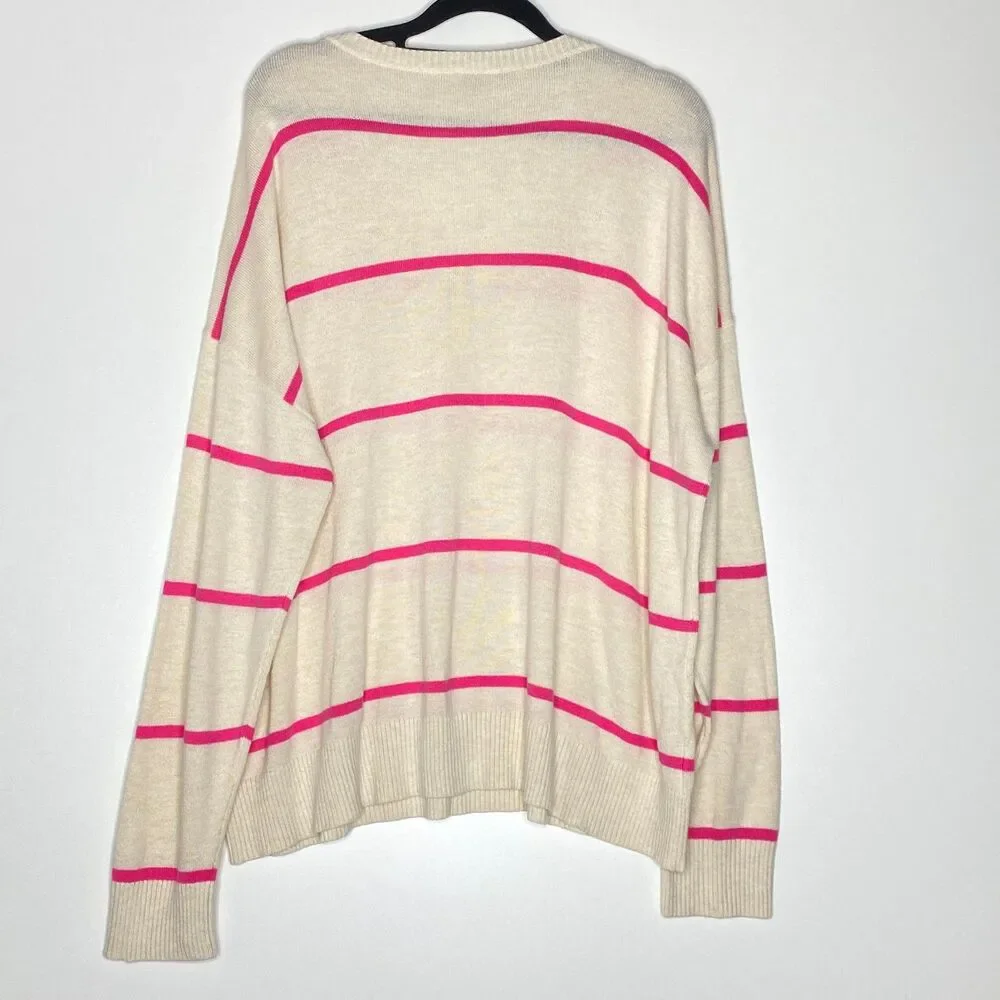 LOFT Striped V-Neck Knit Drop Shoulder Sweater Women's Size XL - Picture 3 of 8